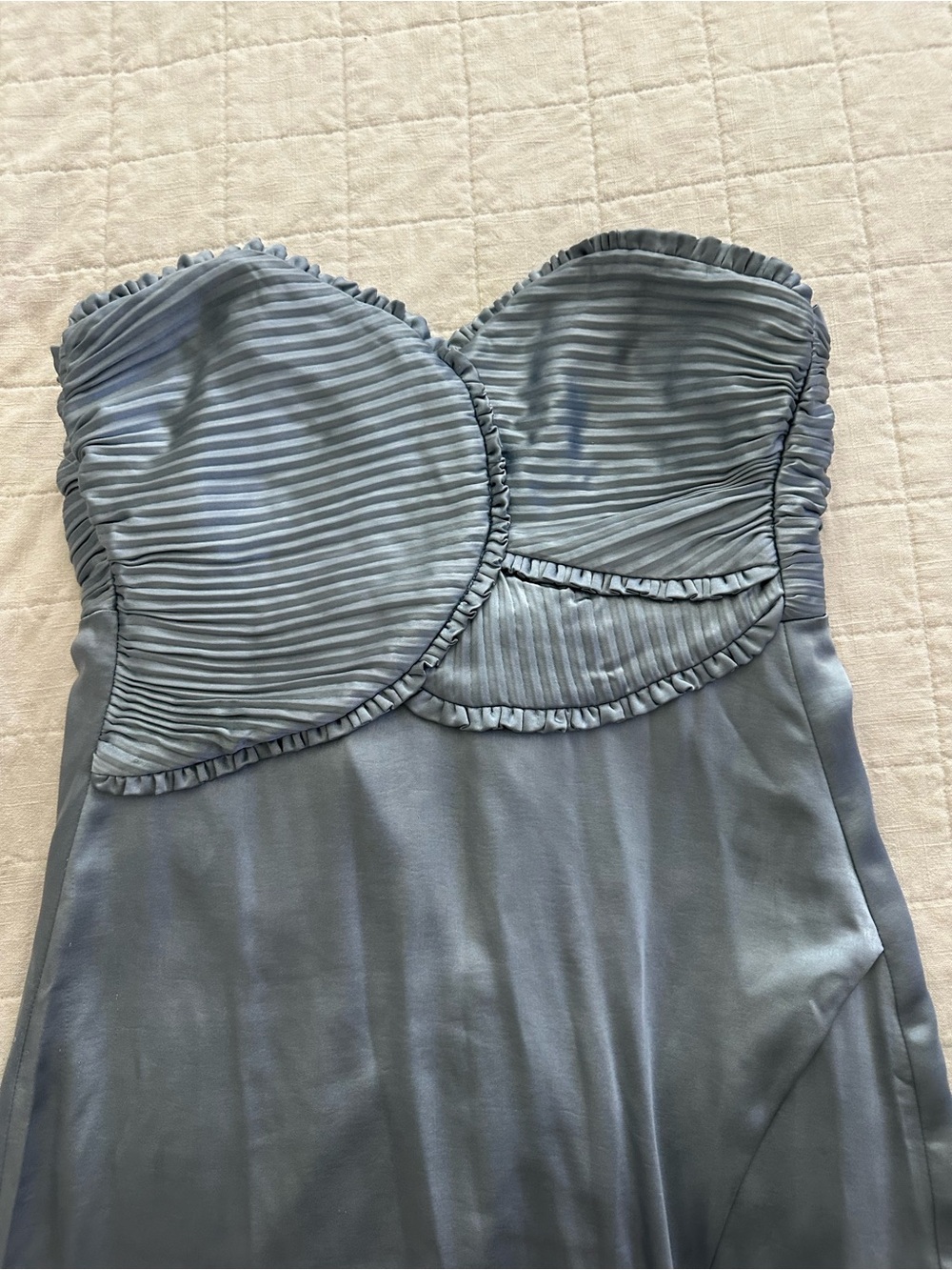 Meshki Strapless Light Blue Satin Maxi Dress with Side Slit - Picture 4 of 5
